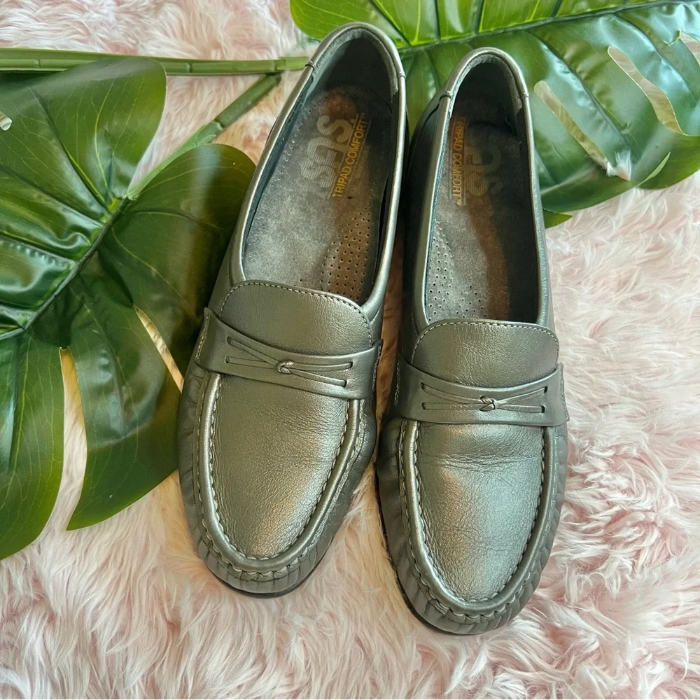 SAS Tripad Comfort Metallic‎ Grey Leather Loafer Shoes Sz 8.5 S Slim Made In USA